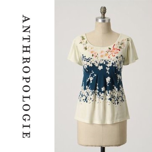 Anthropologie Tops - Anthro Deletta Embroidered Painted Porcelain Top